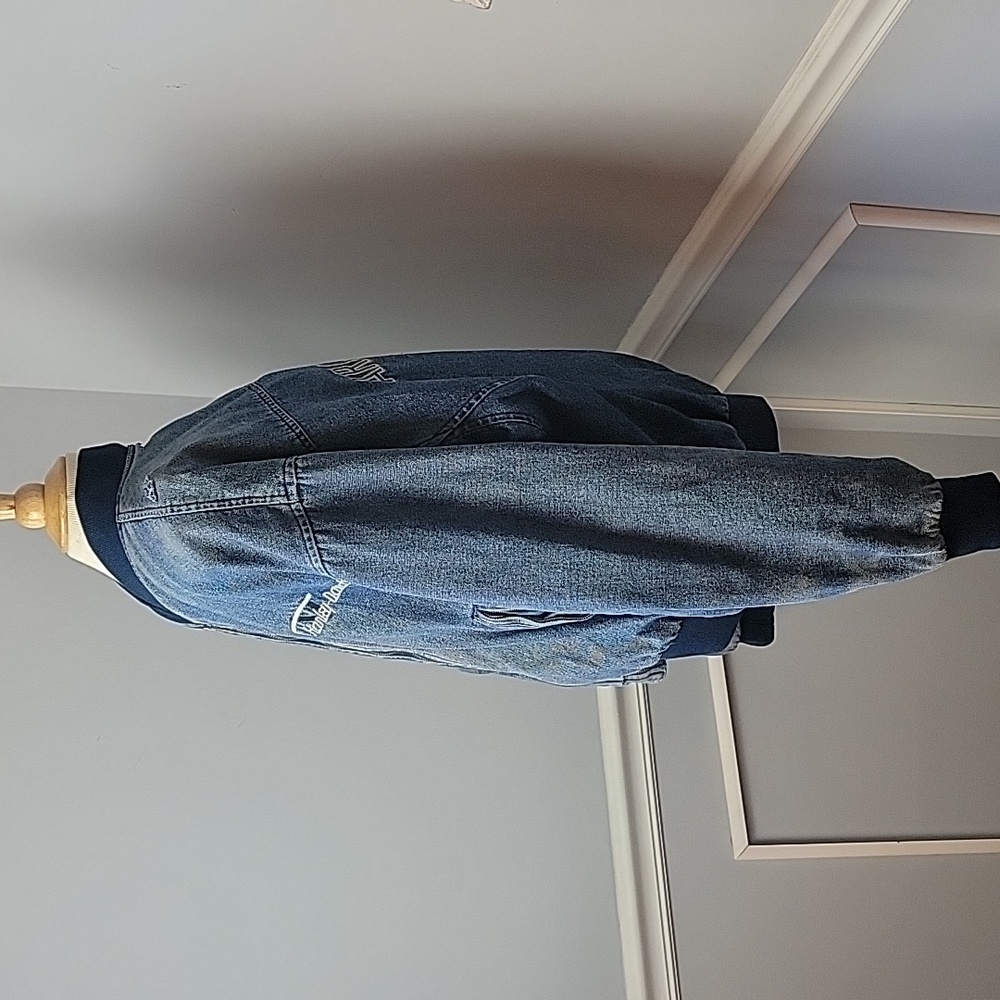 HARLEY‎ DAVIDSON V-Twin Power Embroidered Denim VTG Zip Bomber Biker Jacket XL - Picture 2 of 16